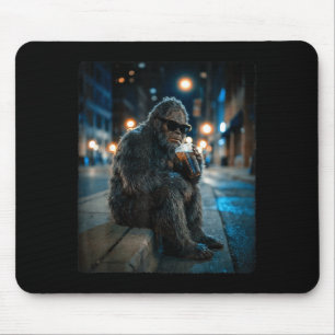 Tapis De Souris Bigfoot sasquatch buvant du café glacé drôle d'ani