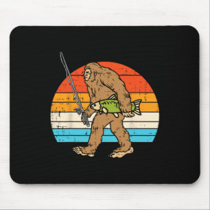Tapis De Souris Bigfoot Sasquatch Pêche Retro Pêcheur Hommes Femme