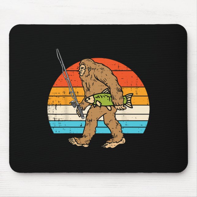 Tapis De Souris Bigfoot Sasquatch Pêche Retro Pêcheur Hommes Femme (Devant)