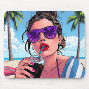 Tapis De Souris Bikini violet, lunettes de soleil et femme de Band