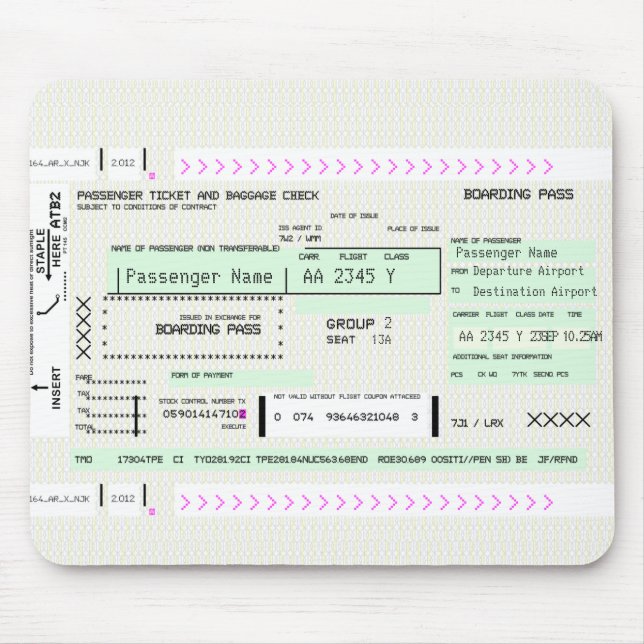Tapis De Souris Billet d'avion Passe d'embarquement personnalisabl (Devant)