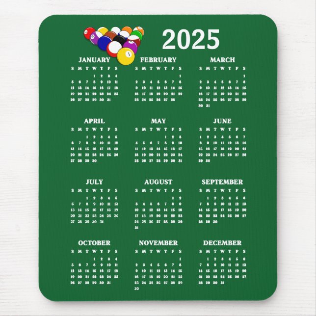 Tapis De Souris Billiards Balls Pool Design 2025 Calendrier MouseP (Devant)