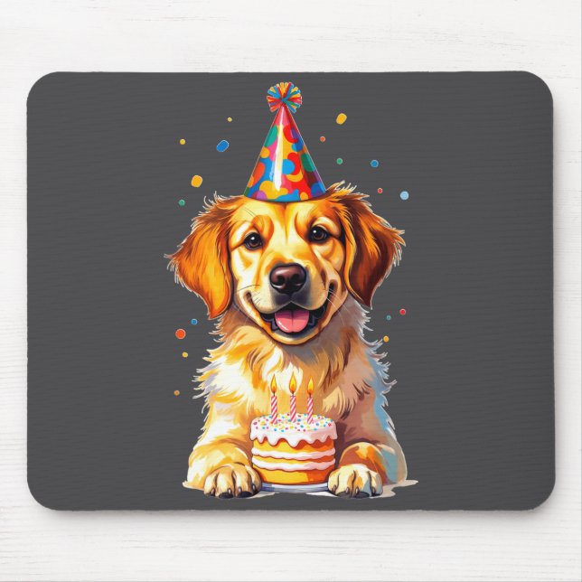 Tapis De Souris Birthday Golden Retriever, Party Dog  (Devant)
