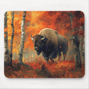 Tapis De Souris Bison dans l'artisanat boisé d'automne