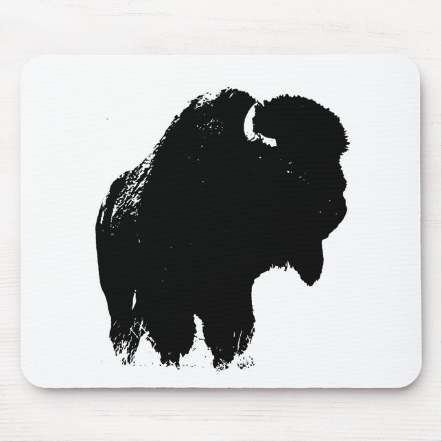 Tapis De Souris Bison de bison noir et blanc Pop Art (Devant)