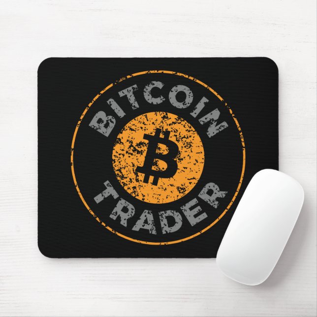 Tapis De Souris Bitcoin Trader Grunge Text Circle Outl. Gris noir (Avec souris)