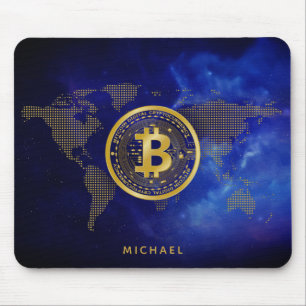 Tapis De Souris Bitcoin World Gold Crypto Space Nom personnalisé