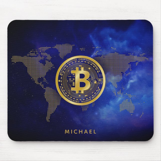 Tapis De Souris Bitcoin World Gold Crypto Space Nom personnalisé (Devant)