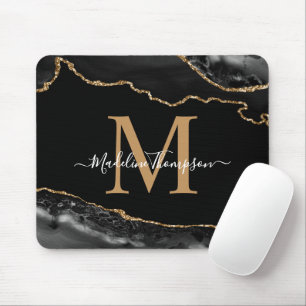 Tapis De Souris Black and Gold Agate Geode Monogram