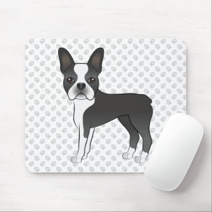 Tapis De Souris Black And White Boston Terrier Cartoon Dog & Paws