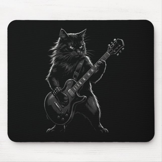 Tapis De Souris Black Cat Playing Electric Guitar Gothic Rocker  (Devant)