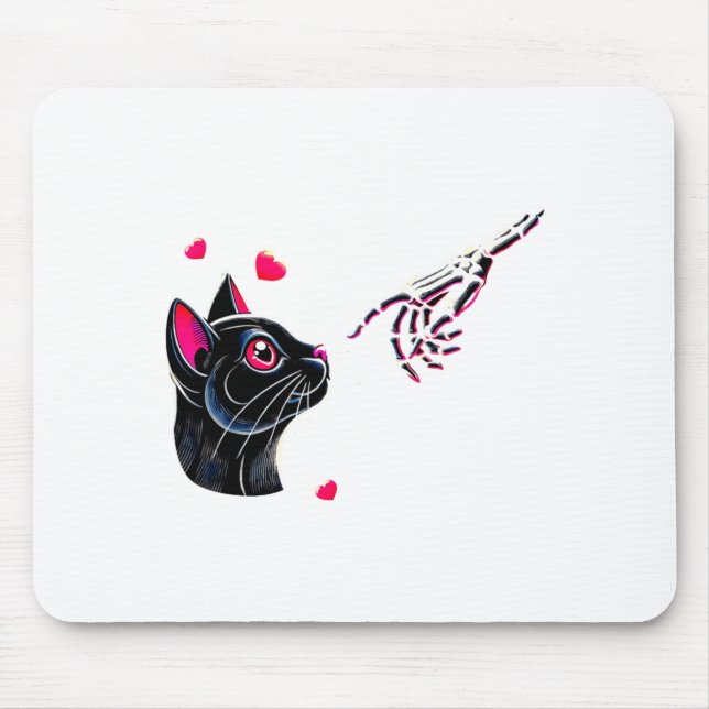 Tapis De Souris Black Cat Skeleton Hand Boop Valentines Day Pet O  (Devant)