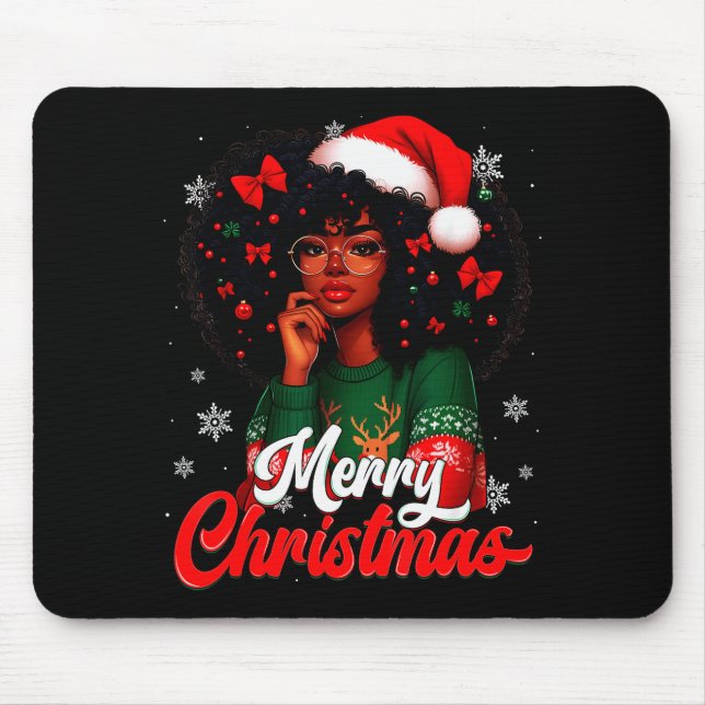 Tapis De Souris Black Girl Santa Hat Merry Christmas Pajama Africa (Devant)