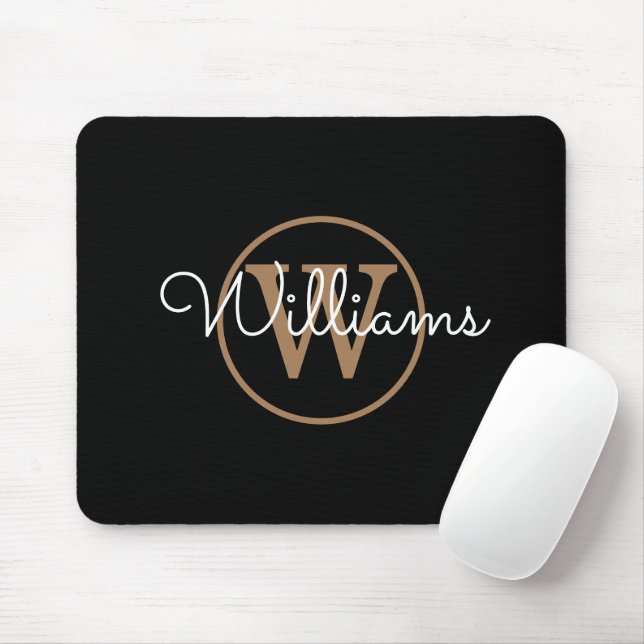 Tapis De Souris Black Gold Monogram Script Name (Avec souris)