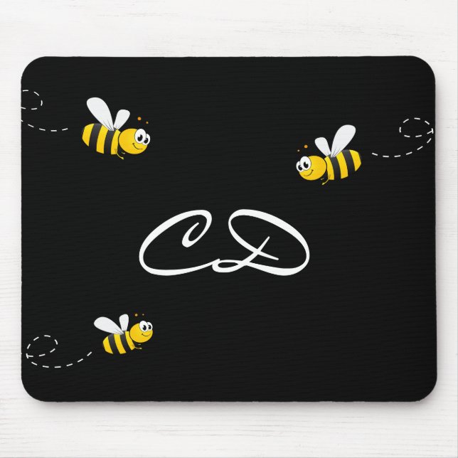 Tapis De Souris Black happy bumble abeilles été fun humour monogra (Devant)