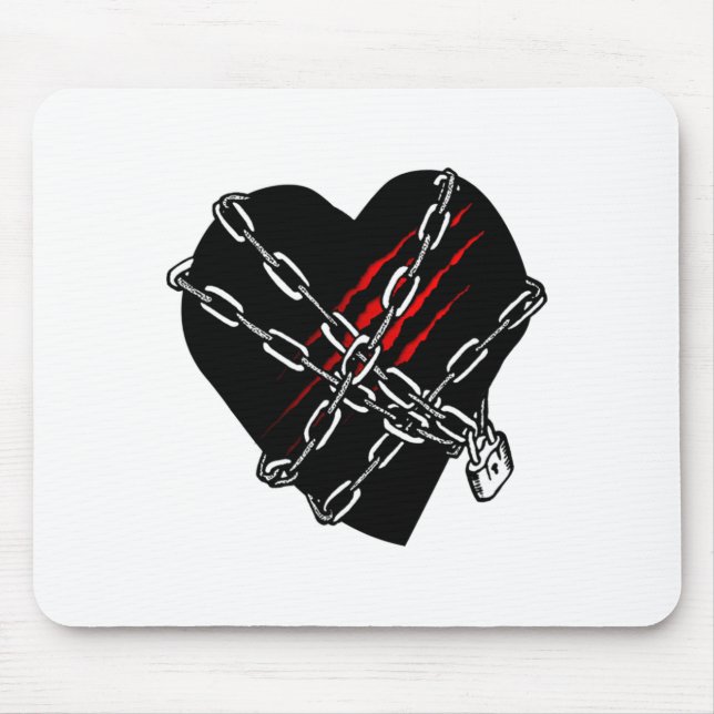 Tapis De Souris Black Heart Red Chains Cool Gothic Valentines Day  (Devant)