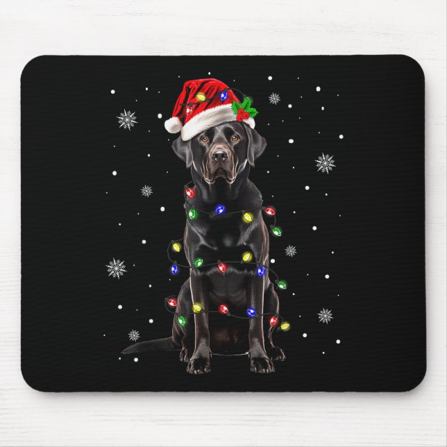 Tapis De Souris Black Lab Labrador Christmas Tree Light Pajama Dog (Devant)