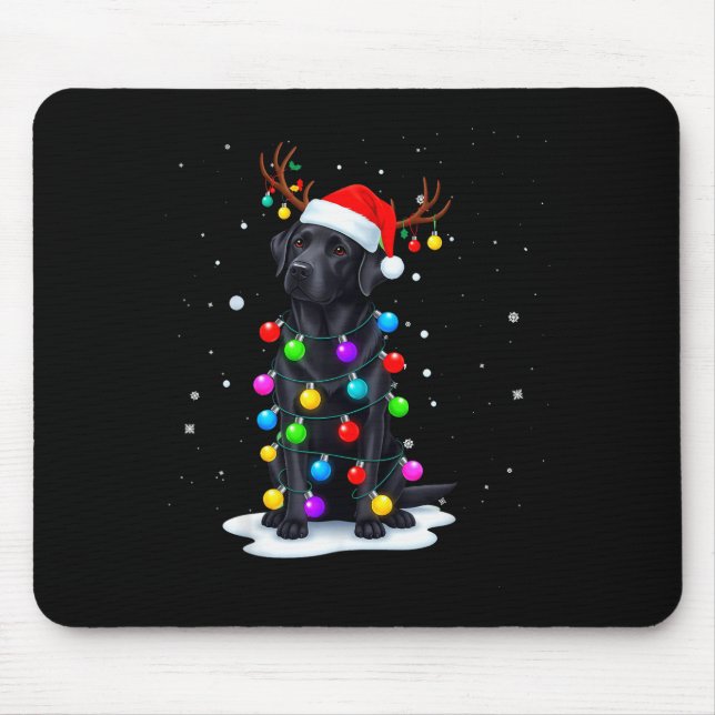 Tapis De Souris Black Lab Labrador Dog Funny Christmas Lights Rein (Devant)