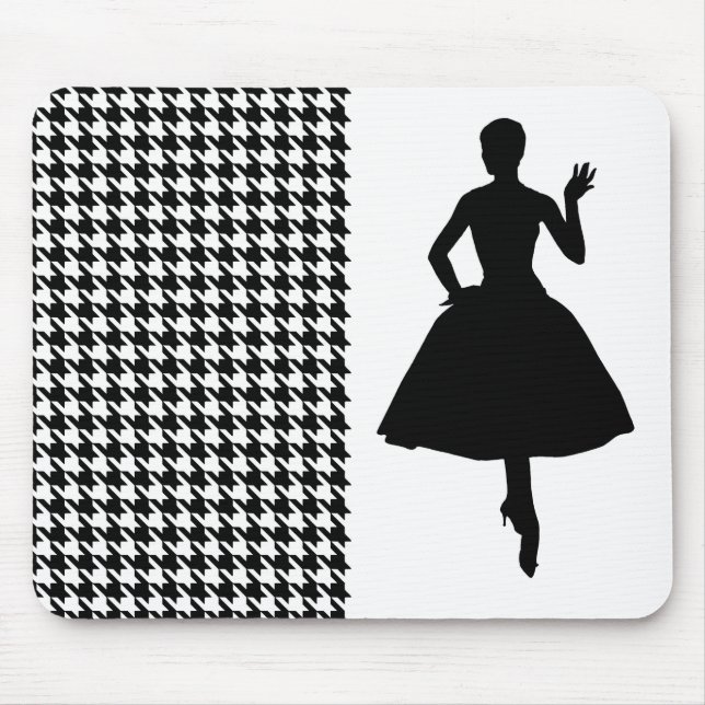Tapis De Souris Black Modern Houndstooth avec mode Silhouette (Devant)