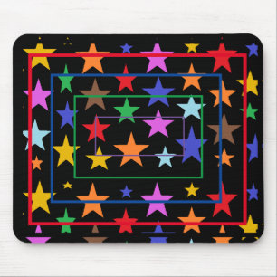 Tapis De Souris Black Mouse Pad With Colored Stars All Over