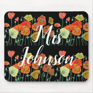 Tapis De Souris Black Teachers Name floral Computer Mouse Mat Pad