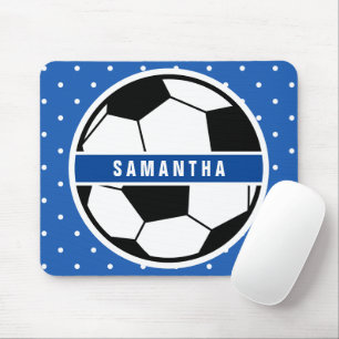 Tapis De Souris Black White and Blue Soccer Player Sports Monogram