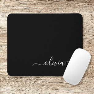 Tapis De Souris Black White Girly Script Monogram Name Modern