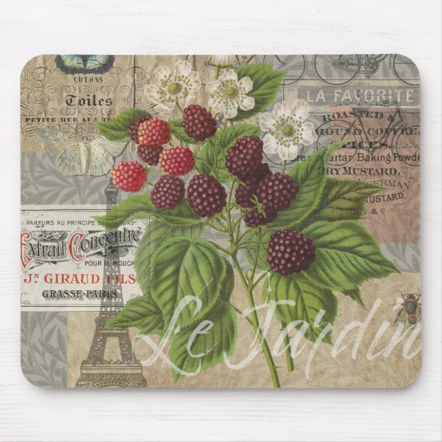 Tapis De Souris Blackberries Floral Garden Flower Papillon Art (Devant)