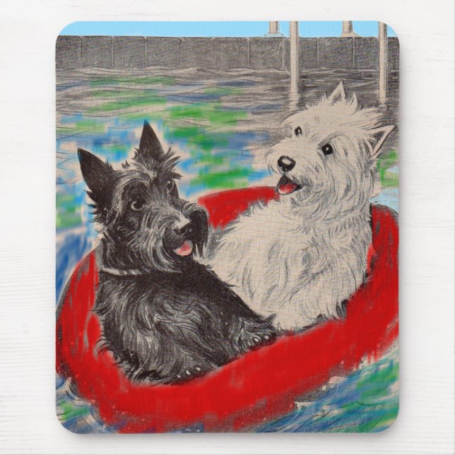 Tapis De Souris Blackie et Whitie sur un radeau (Devant)