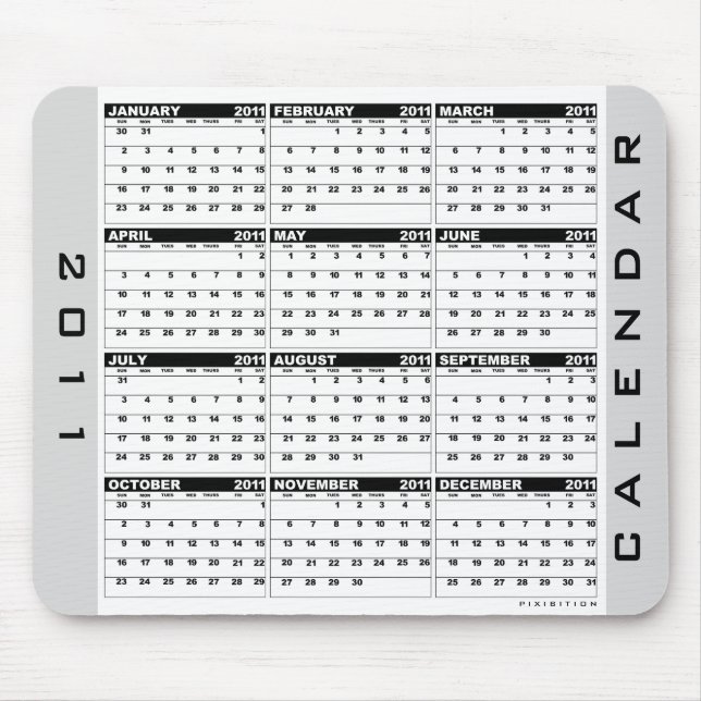 Tapis De Souris Blanc 2011 noir de Mousepad de calendrier (Devant)