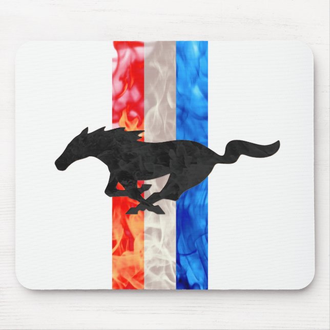 Tapis De Souris Blanc de mustang du feu et bleu rouges (Devant)