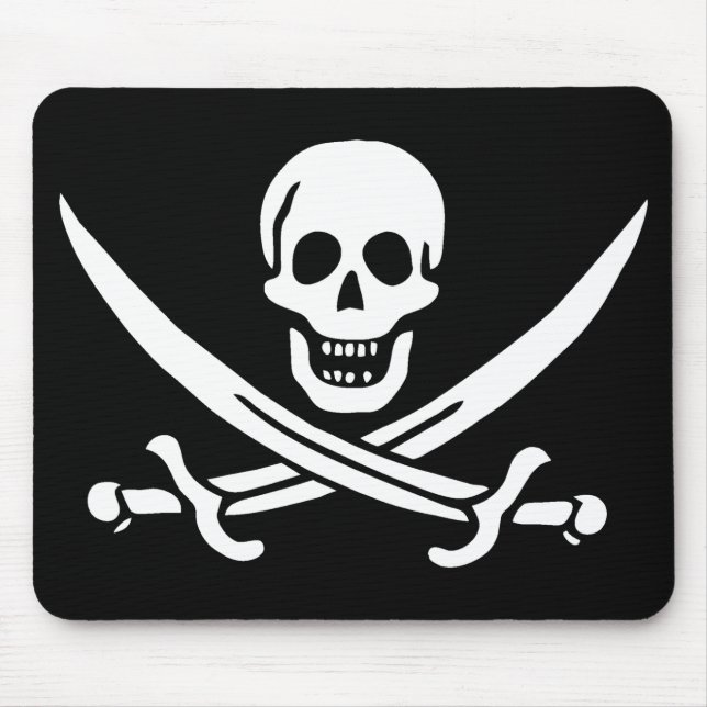 Tapis De Souris Blanc, Drapeau Pirate Calico Jack, Crâne & Cutlass (Devant)