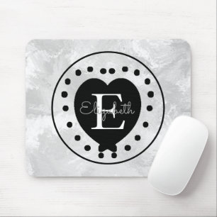 Tapis De Souris Blanc élégant de noir de monogramme de lettre