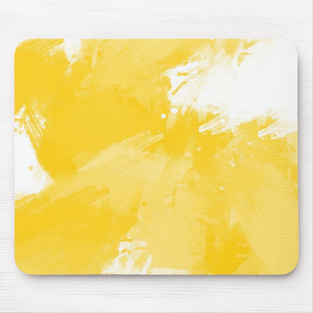 Tapis De Souris Blanc Jaune Abstrait Brosses modernes (Devant)