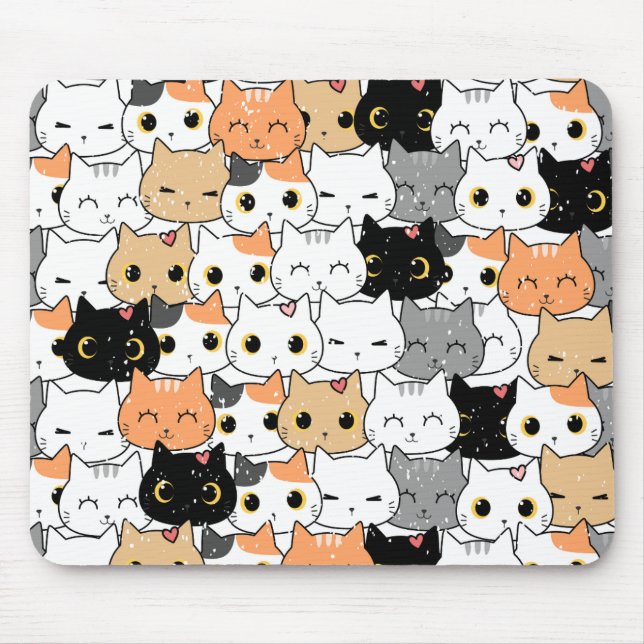 Tapis De Souris Blanc Orange Cute Chat Motif (Devant)