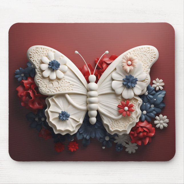 TAPIS DE SOURIS BLANC ROUGE BLEUE PATRIOTIQUE BOUTEILLE & FLEURS (Devant)