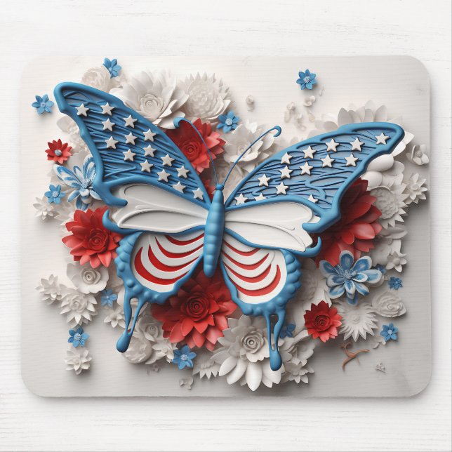 TAPIS DE SOURIS BLANC ROUGE BLEUE PATRIOTIQUE BOUTEILLE & FLEURS (Devant)