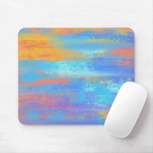 Tapis De Souris Bleu Abstrait et orange (Avec souris)