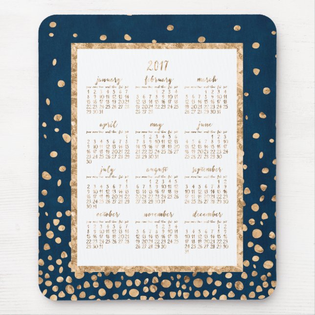 Tapis De Souris Bleu Annuel 2017 Calendrier Pads Souris Or Confett (Devant)