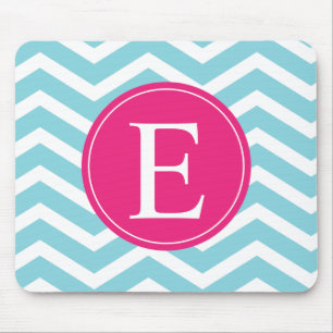 Tapis De Souris Bleu blanc Chevron rose clair Monogramme