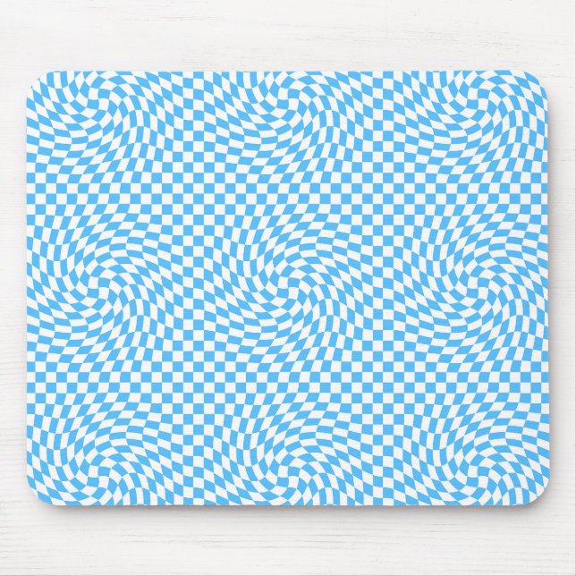 Tapis De Souris Bleu clair et blanc Chic dépoli À damiers Motif (Devant)