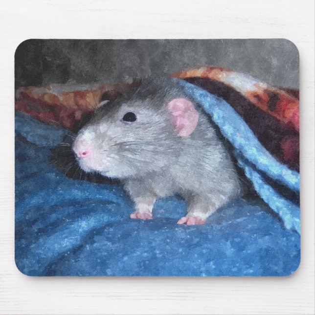 Tapis de souris bleu de rat d'abruti d'aquarelle (Devant)