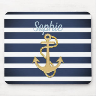 Tapis De Souris Bleu et Ancre or Nautique
