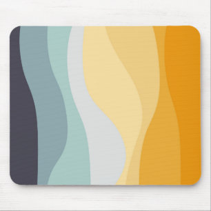 Tapis De Souris Bleu et jaune rétro style océan ondulé