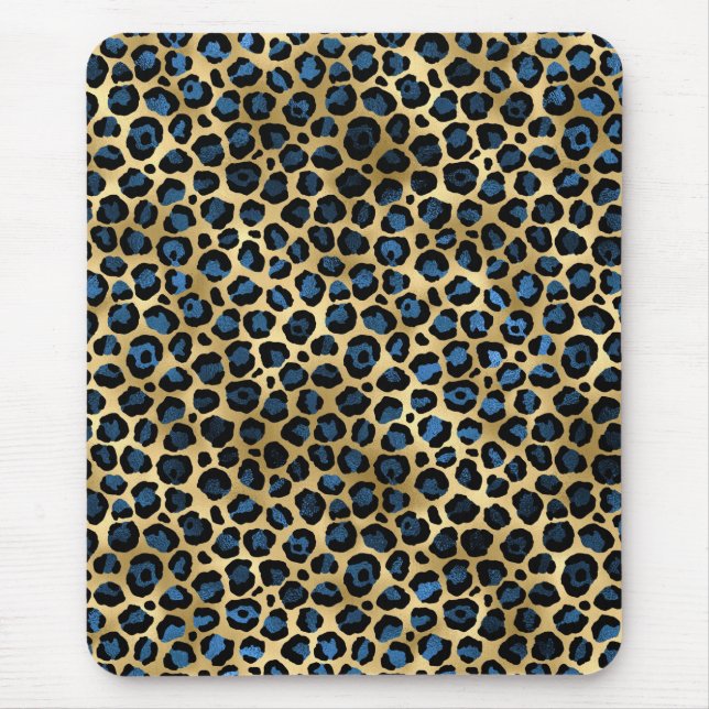Tapis De Souris Bleu et Or Série Léopard Design 4 (Devant)