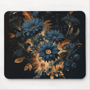 Tapis De Souris Bleu foncé Marine & or Rustique Floral Glam Boho