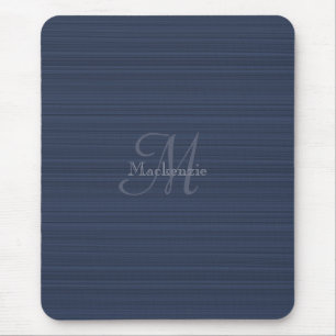 Tapis De Souris Bleu foncé Rayures horizontales Nom du monogramme 