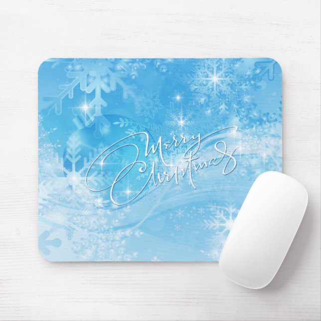 Tapis De Souris Bleu hiver Joyeux Noël Mousepad (Avec souris)