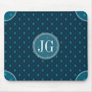 Tapis De Souris Bleu marine chic et monogramme fait sur commande