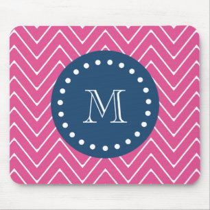 Tapis De Souris Bleu marine, rose indien Chevron votre